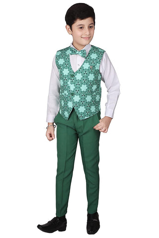 Pro Ethic Three Piece Suit For Boys Cotton Green Checked Pattern T-116