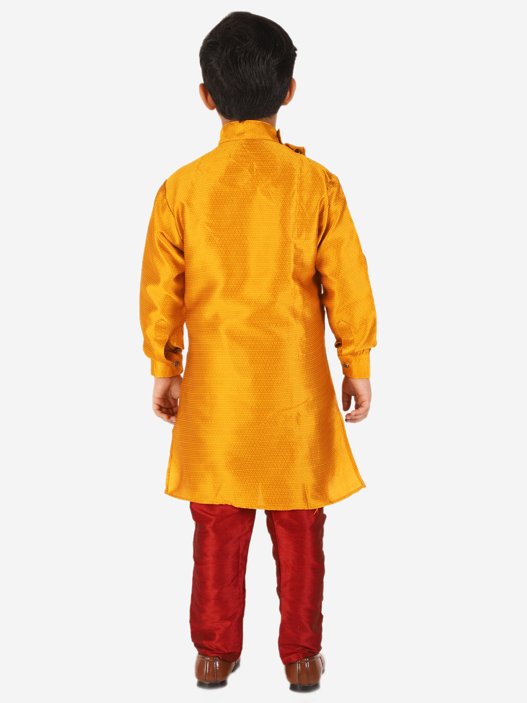 Pro Ethic Boy's Silk Jacquard Style Mustard Kurta Pajama Set (S-162)