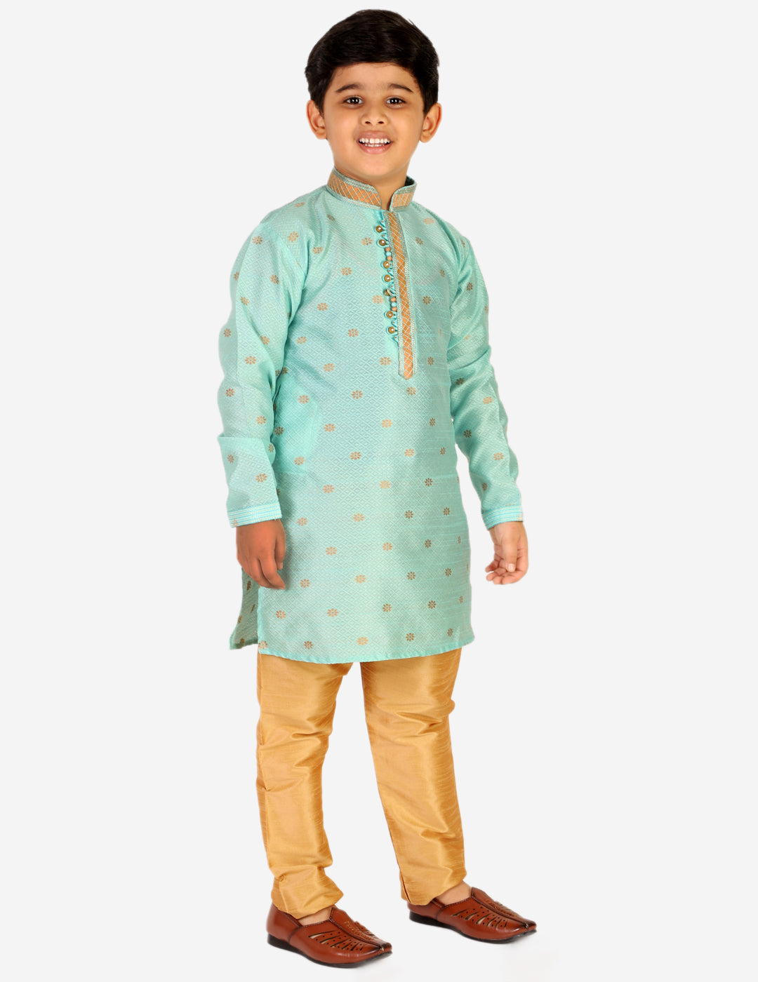 Pro Ethic Boys Kurta Pajama Set Silk Self Design Light Green (S-174)