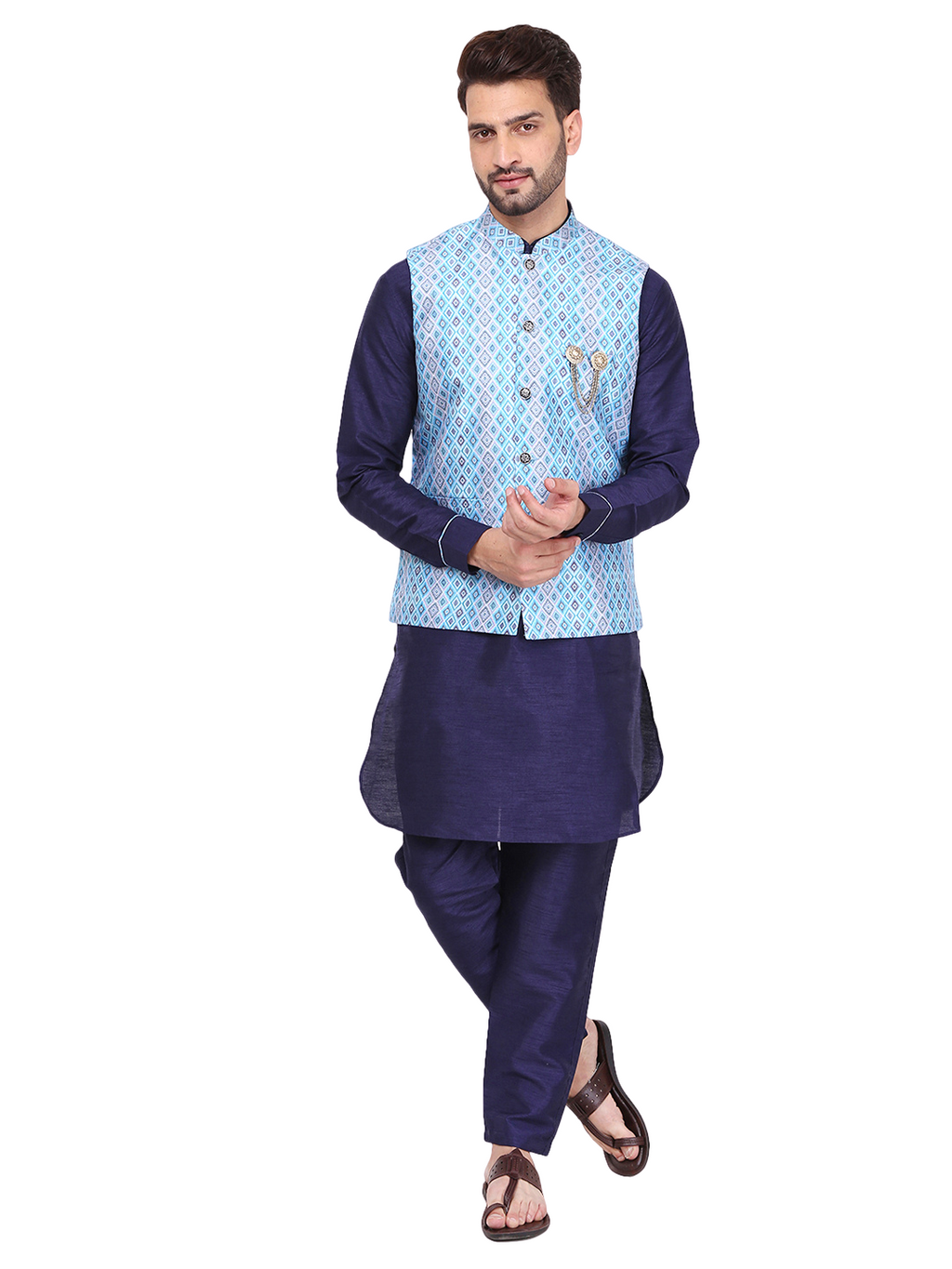 Pro-Ethic Silk Kurta Pajama With Jacket For Men | Navy Blue (C-102)