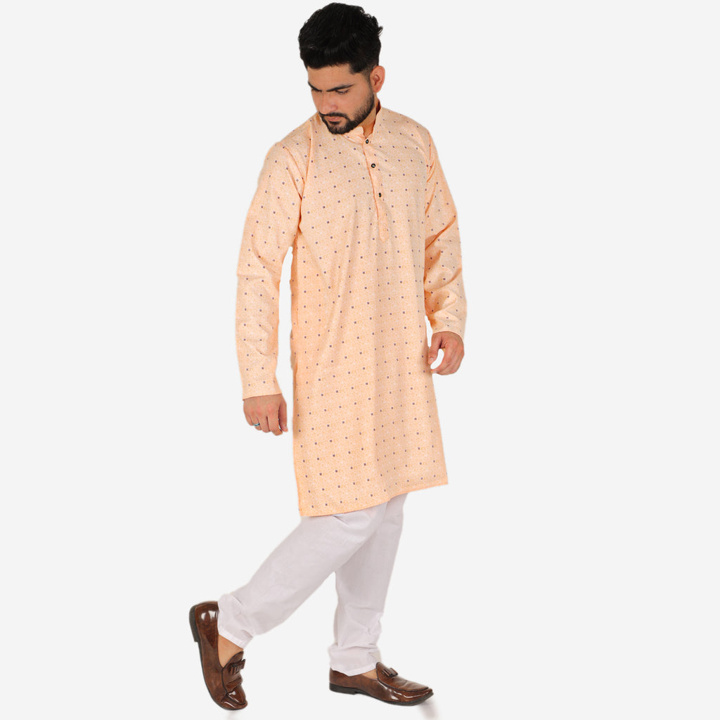 Pro Ethic Men's Kurta pajama set - Printed | Cotton | Peach | (A-114)
