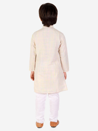 Pro Ethic Cotton Kurta Pajama For Boys Cream Checked S-155