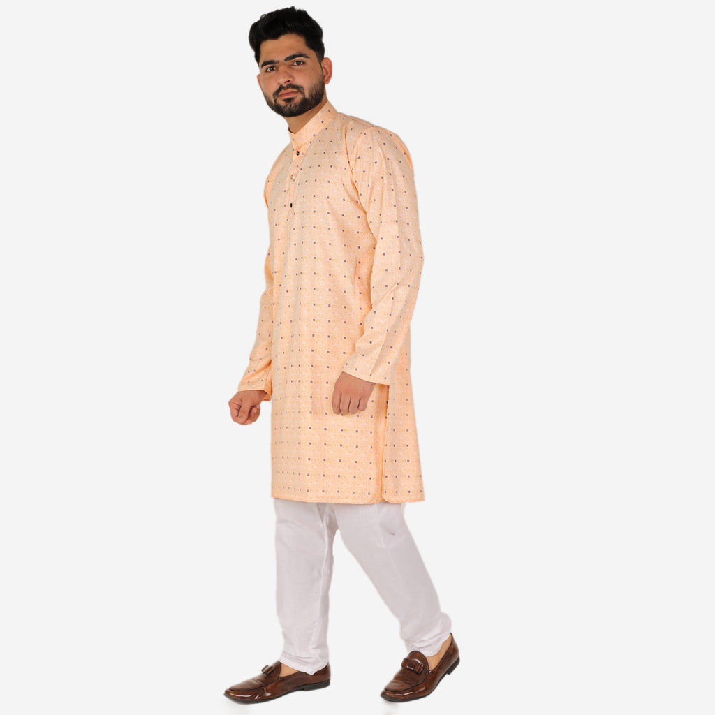Pro Ethic Men's Kurta pajama set - Printed | Cotton | Peach | (A-114)