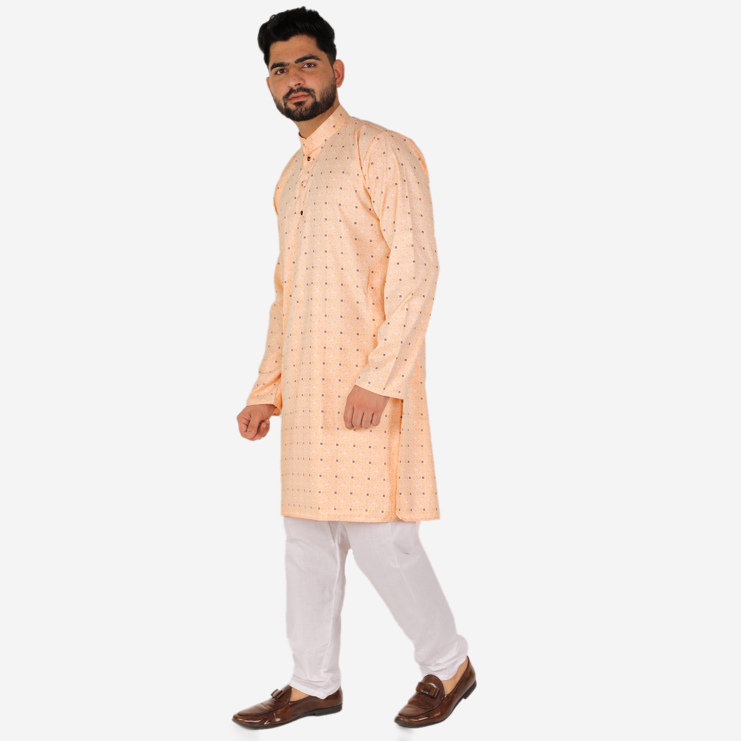 Pro Ethic Men's Kurta pajama set - Printed | Cotton | Peach | (A-114)