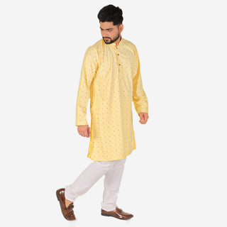Pro Ethic Men's Kurta pajama set - Printed | Cotton | Yellow | (A-114)