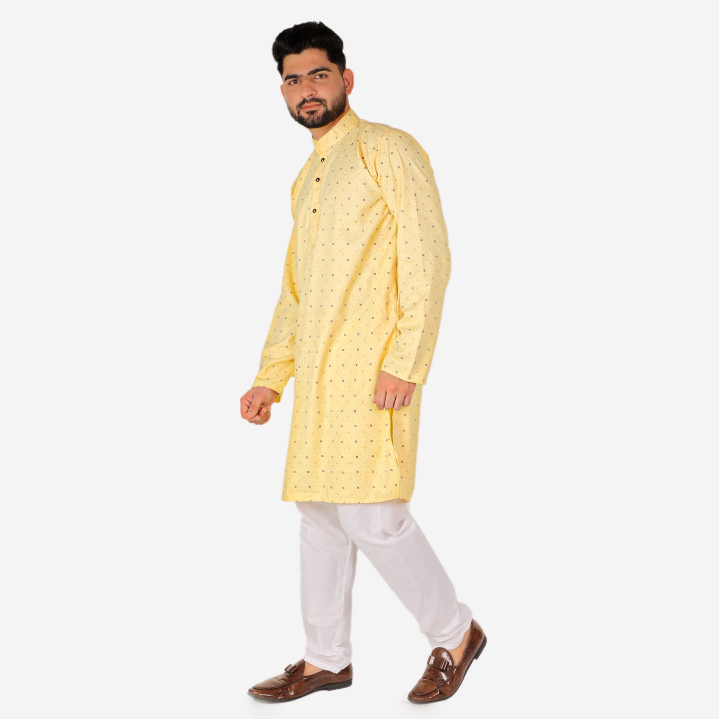 Pro Ethic Men's Kurta pajama set - Printed | Cotton | Yellow | (A-114)