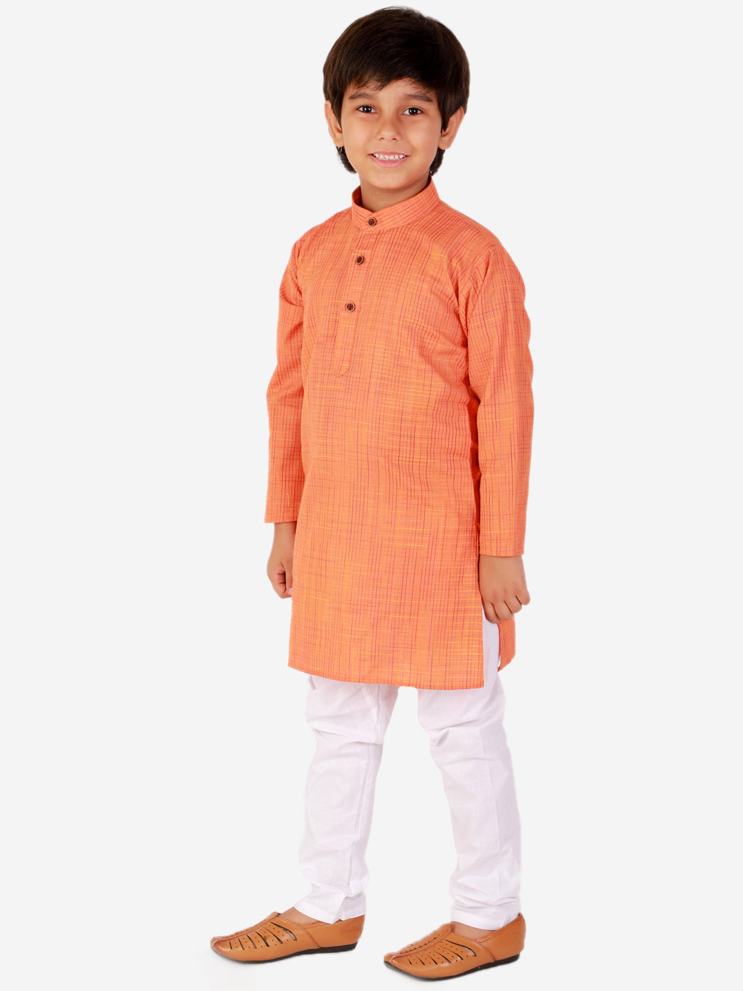Pro Ethic Cotton Kurta Pajama For Boys Orange Checked S-155