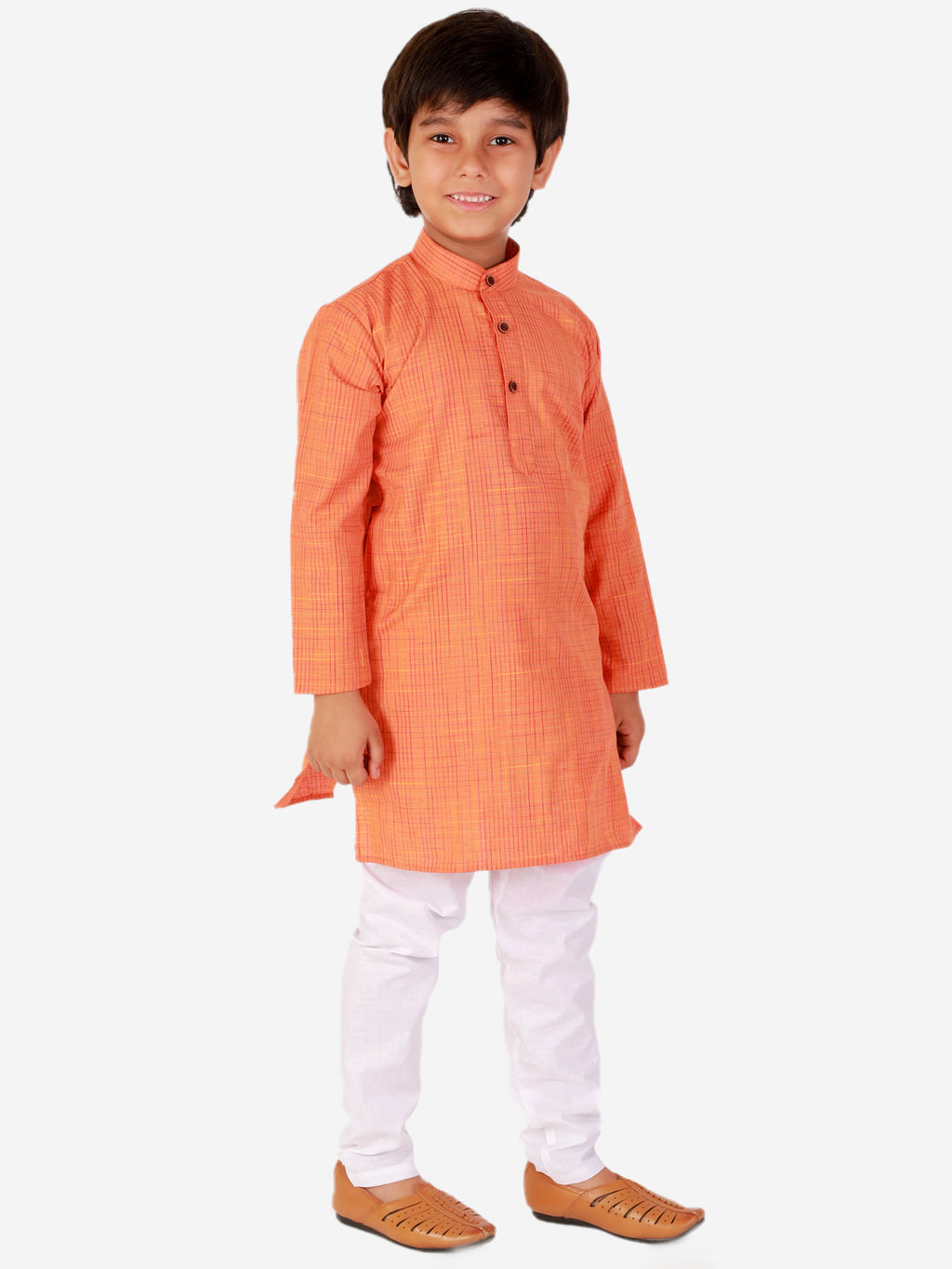 Pro Ethic Cotton Kurta Pajama For Boys Orange Checked S-155