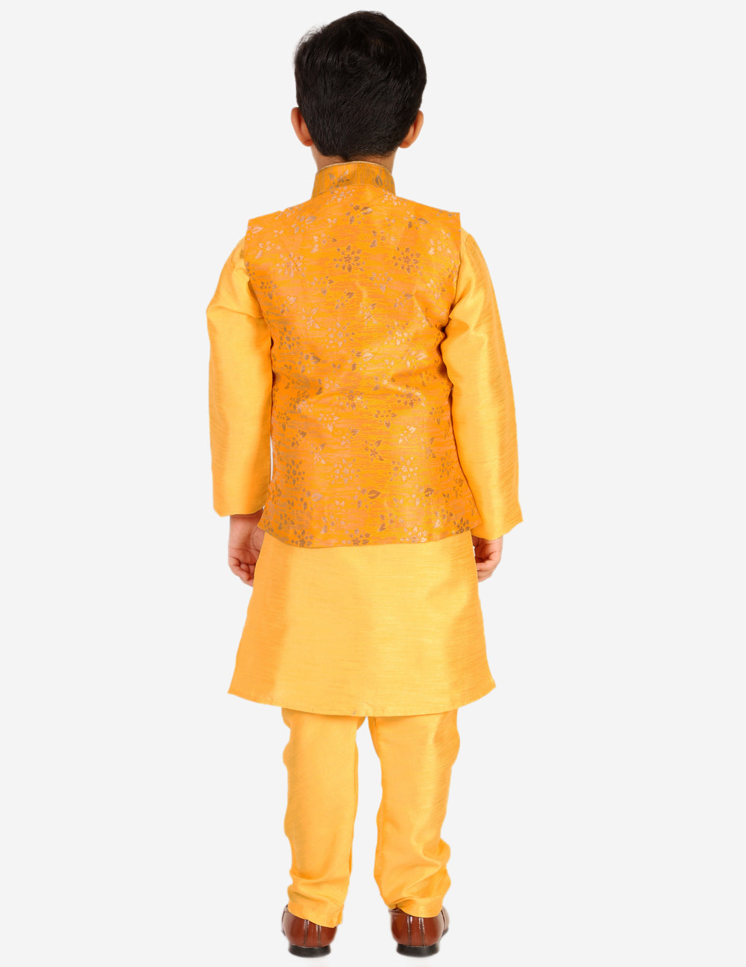 Pro Ethic Boys Kurta Pajama & Waistcoat  Set Silk Floral Design Yellow (S-175)