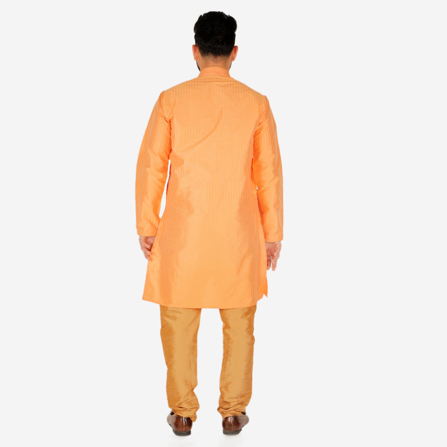 Pro Ethic Men's Silk Kurta Pajama | Mandarin Collar | Orange (A-109)