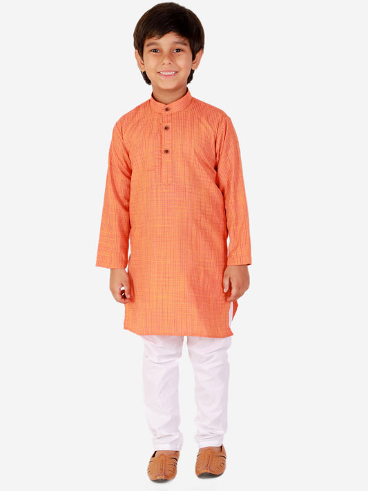 Pro Ethic Cotton Kurta Pajama For Boys Orange Checked S-155