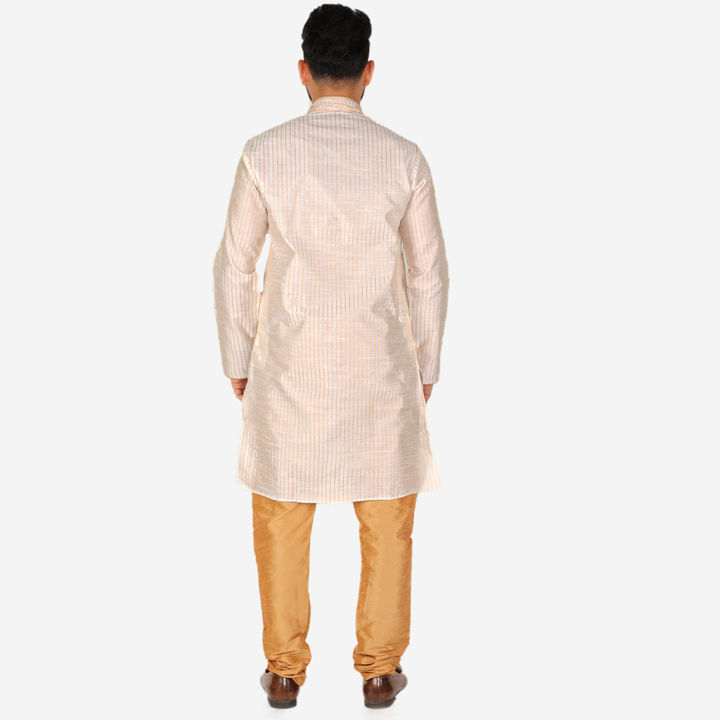 Pro Ethic Men's Silk Kurta Pajama | Mandarin Collar | Cream (A-109)