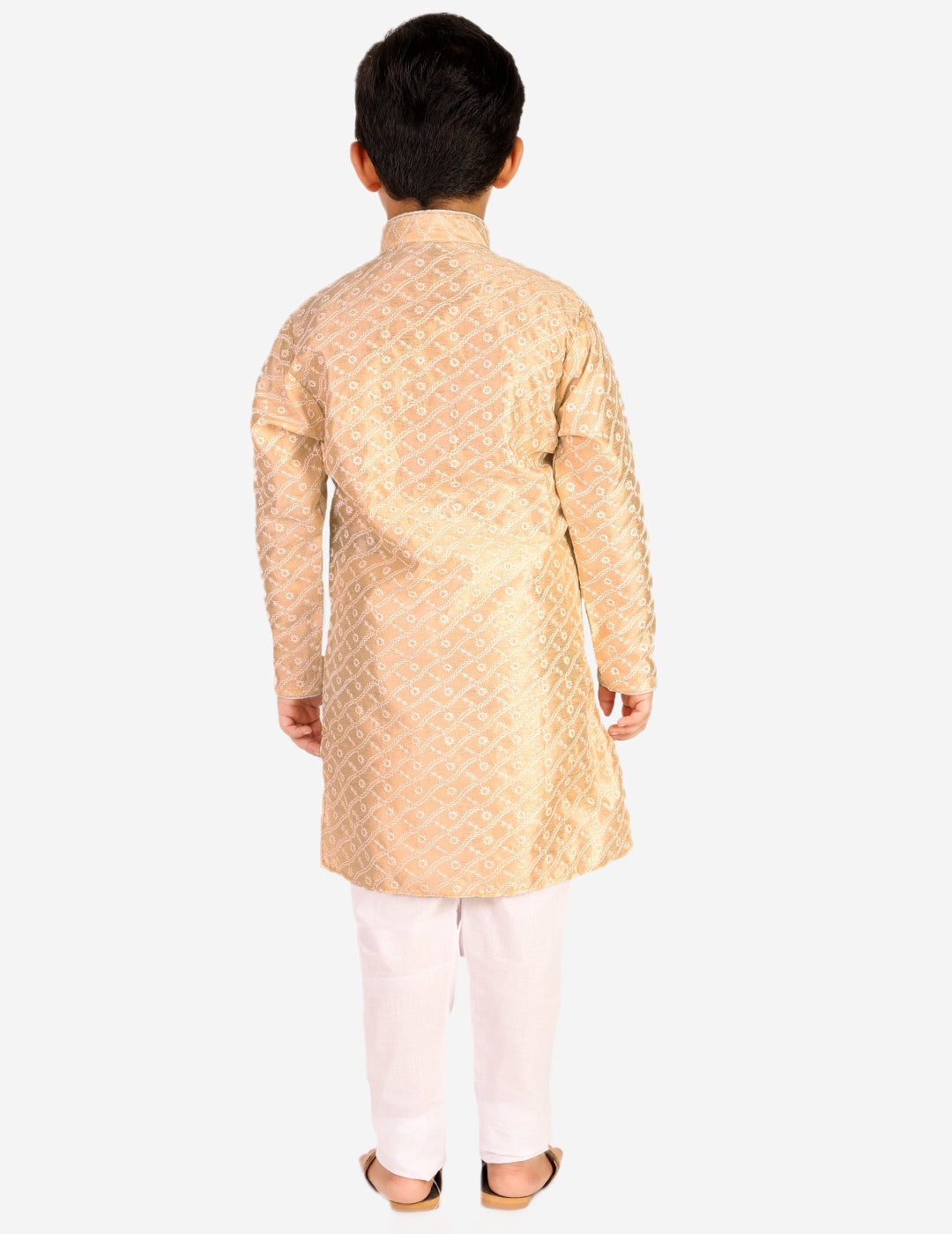 Pro Ethic Boys Kurta Pajama & Waistcoat Set Silk Chicken Design Cream (S-177)