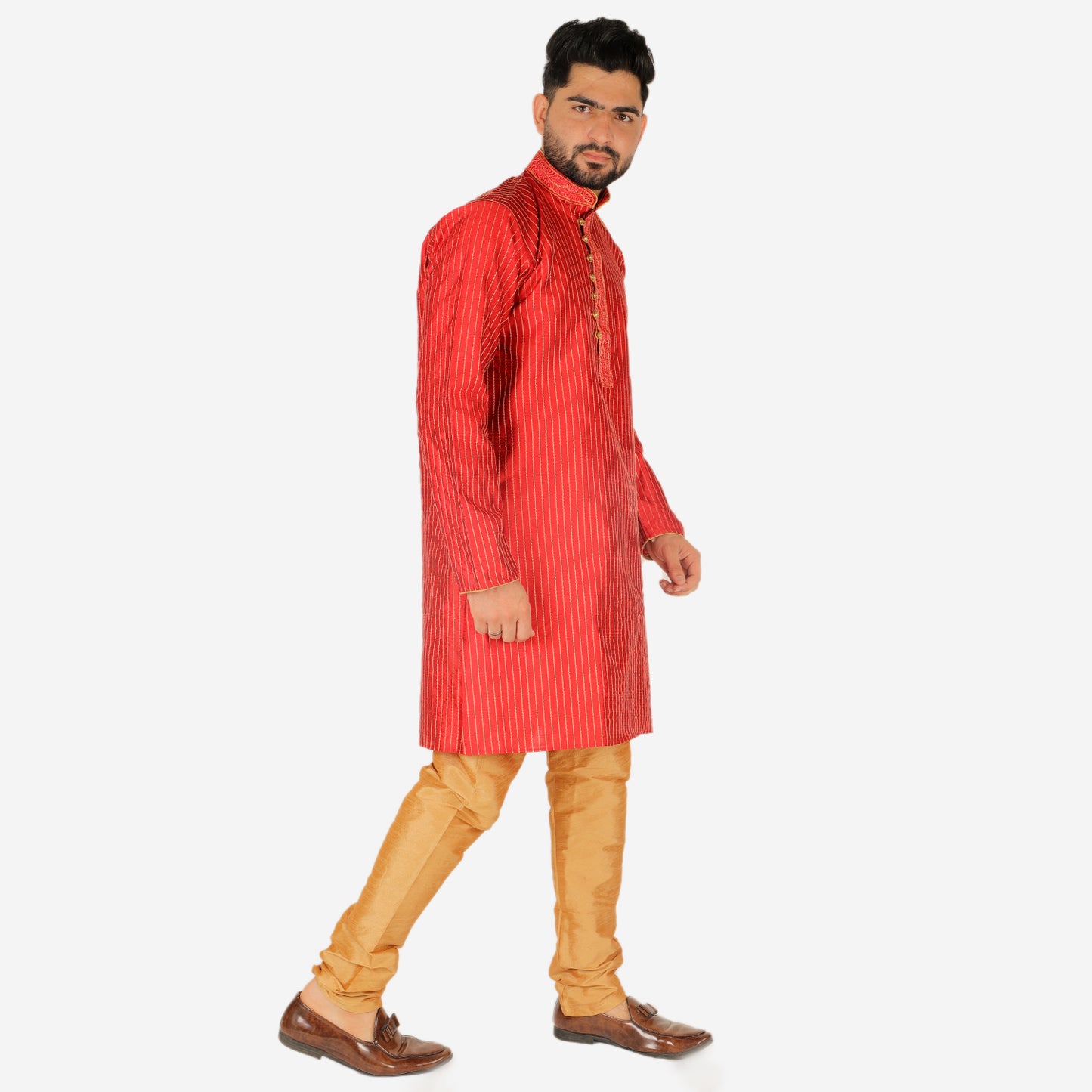 Pro Ethic Men's Silk Kurta Pajama | Mandarin Collar | Maroon (A-109)