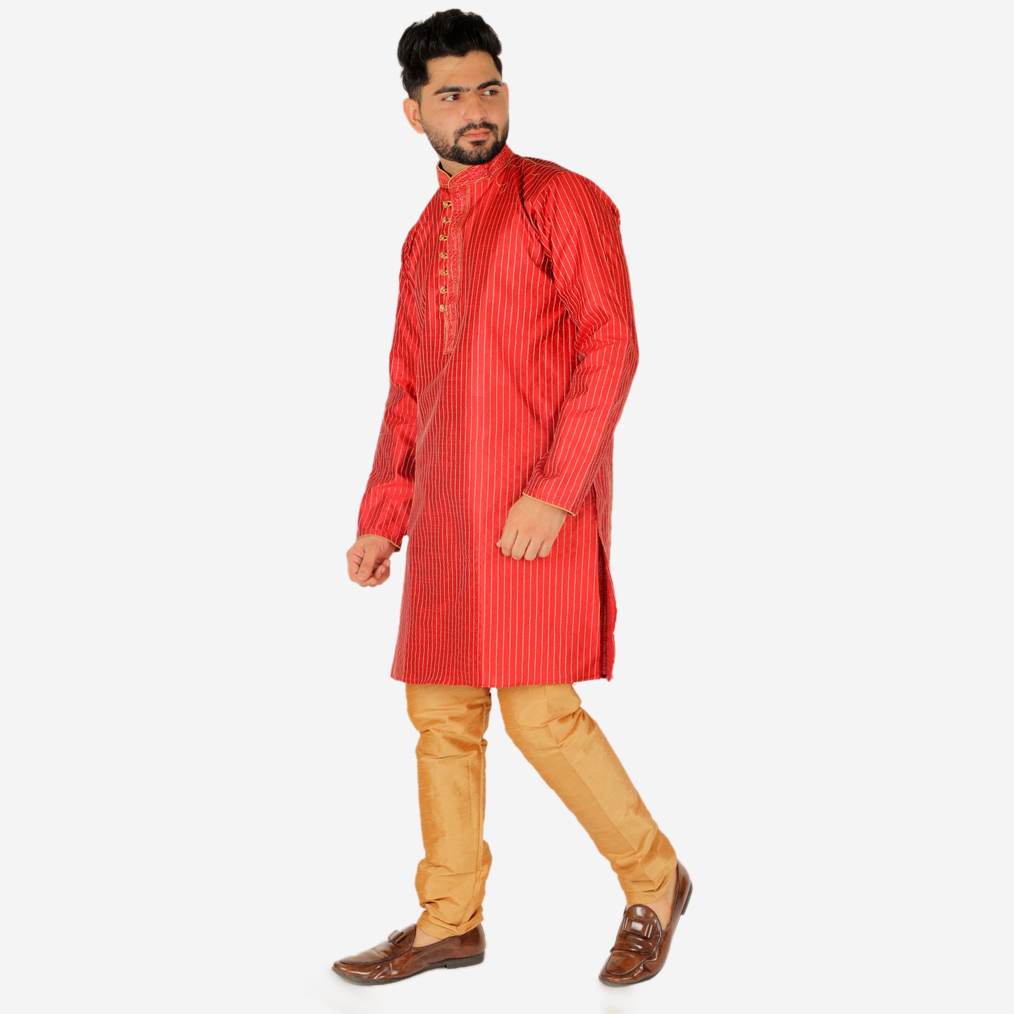 Pro Ethic Men's Silk Kurta Pajama | Mandarin Collar | Maroon (A-109)