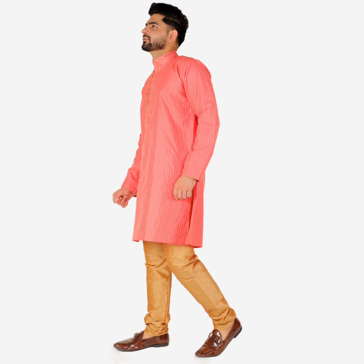 Pro Ethic Men's Silk Kurta Pajama | Mandarin Collar | Pink (A-109)