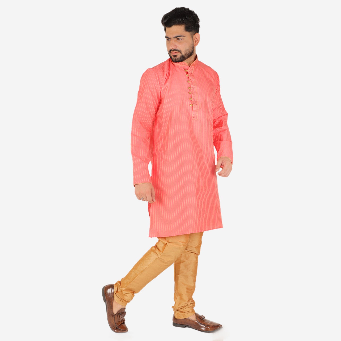 Pro Ethic Men's Silk Kurta Pajama | Mandarin Collar | Pink (A-109)