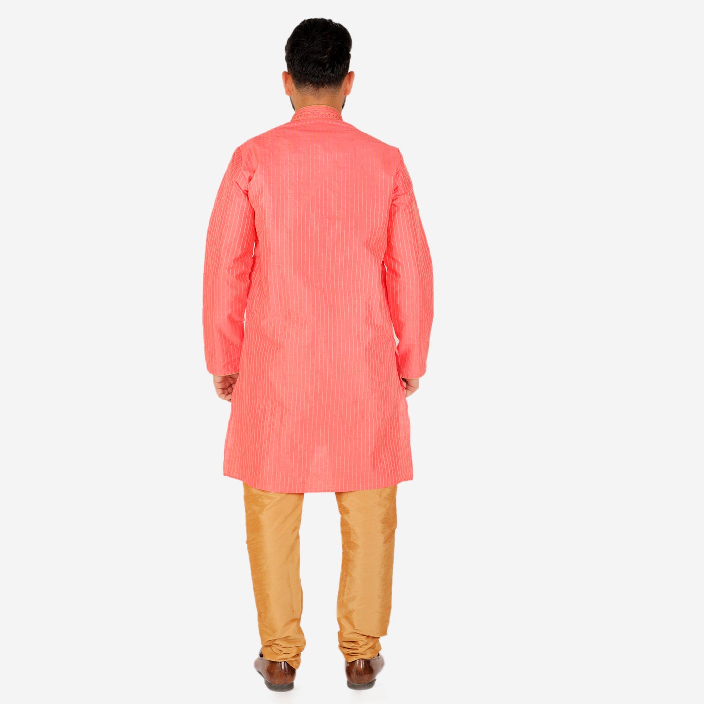 Pro Ethic Men's Silk Kurta Pajama | Mandarin Collar | Pink (A-109)