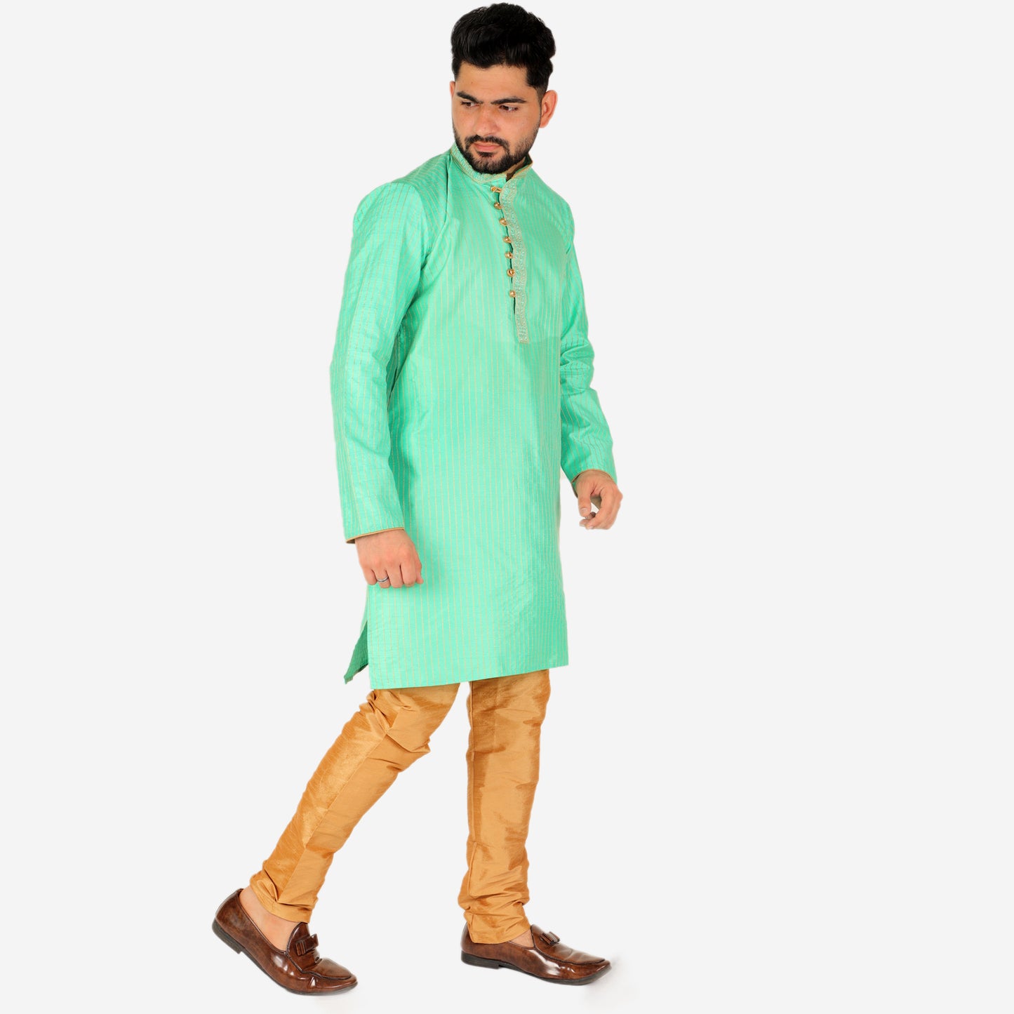 Pro Ethic Men's Silk Kurta Pajama | Mandarin Collar | Green (A-109)