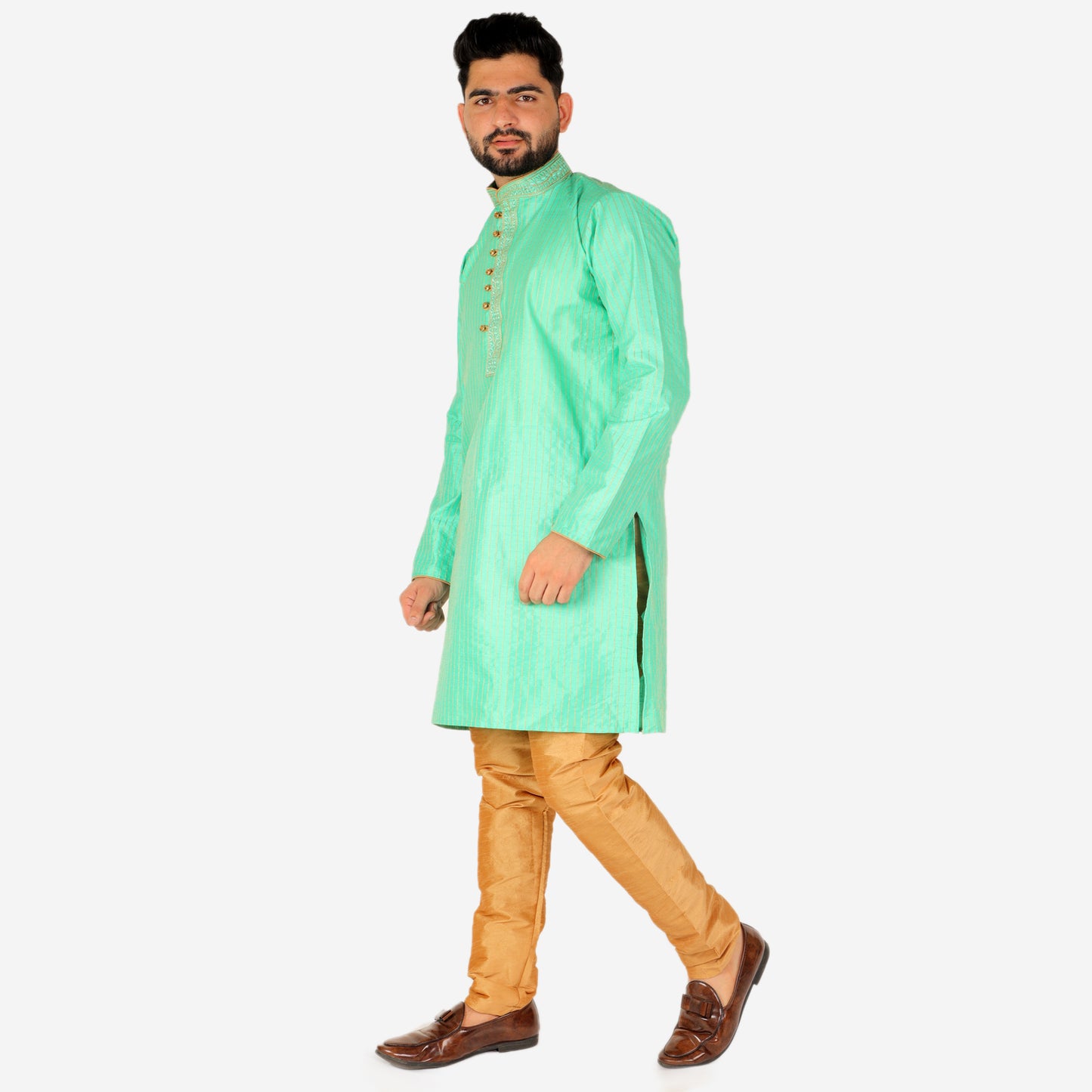 Pro Ethic Men's Silk Kurta Pajama | Mandarin Collar | Green (A-109)