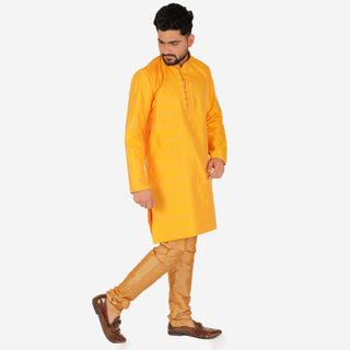 Pro Ethic Men's Silk Kurta Pajama | Mandarin Collar | Yellow (A-109)