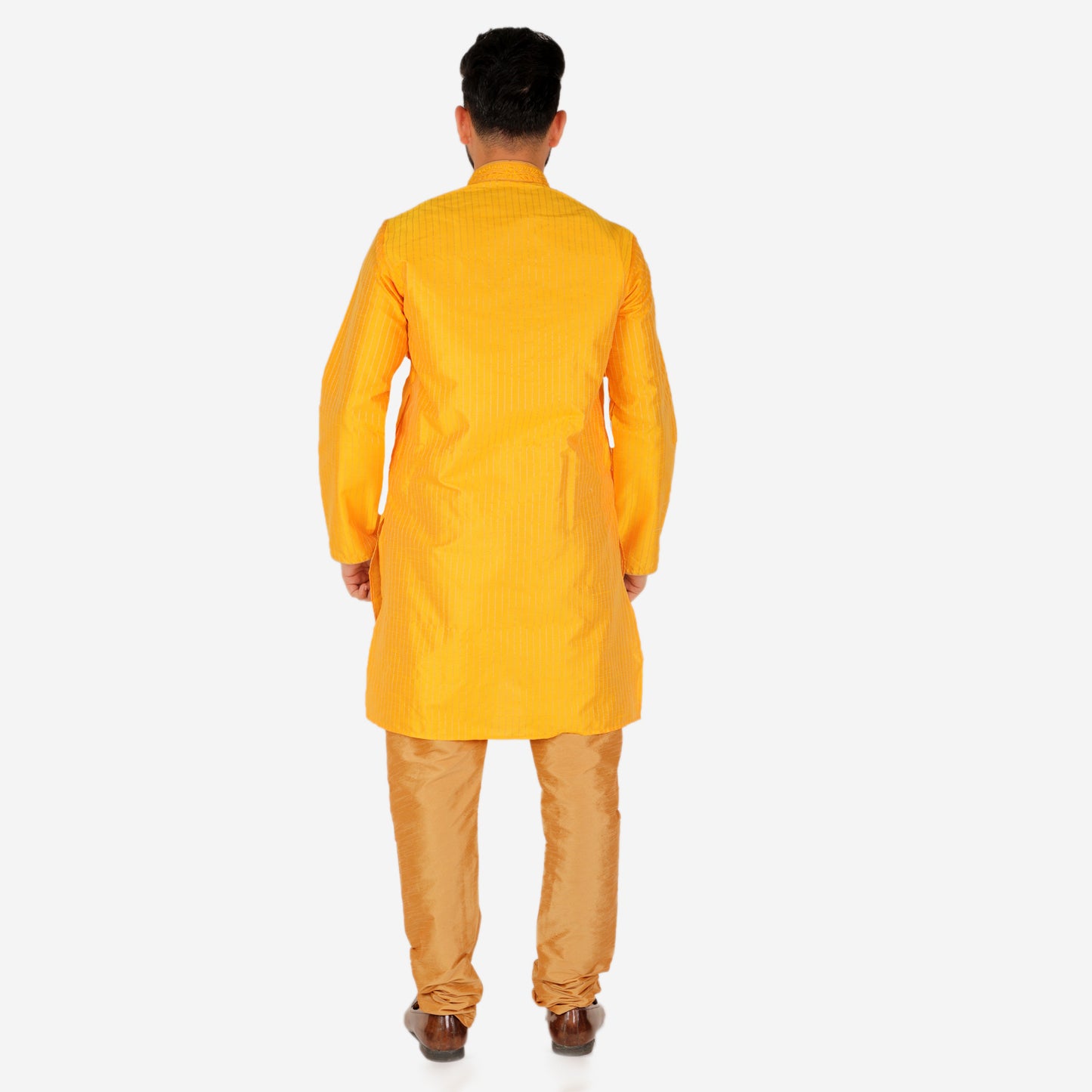 Pro Ethic Men's Silk Kurta Pajama | Mandarin Collar | Yellow (A-109)