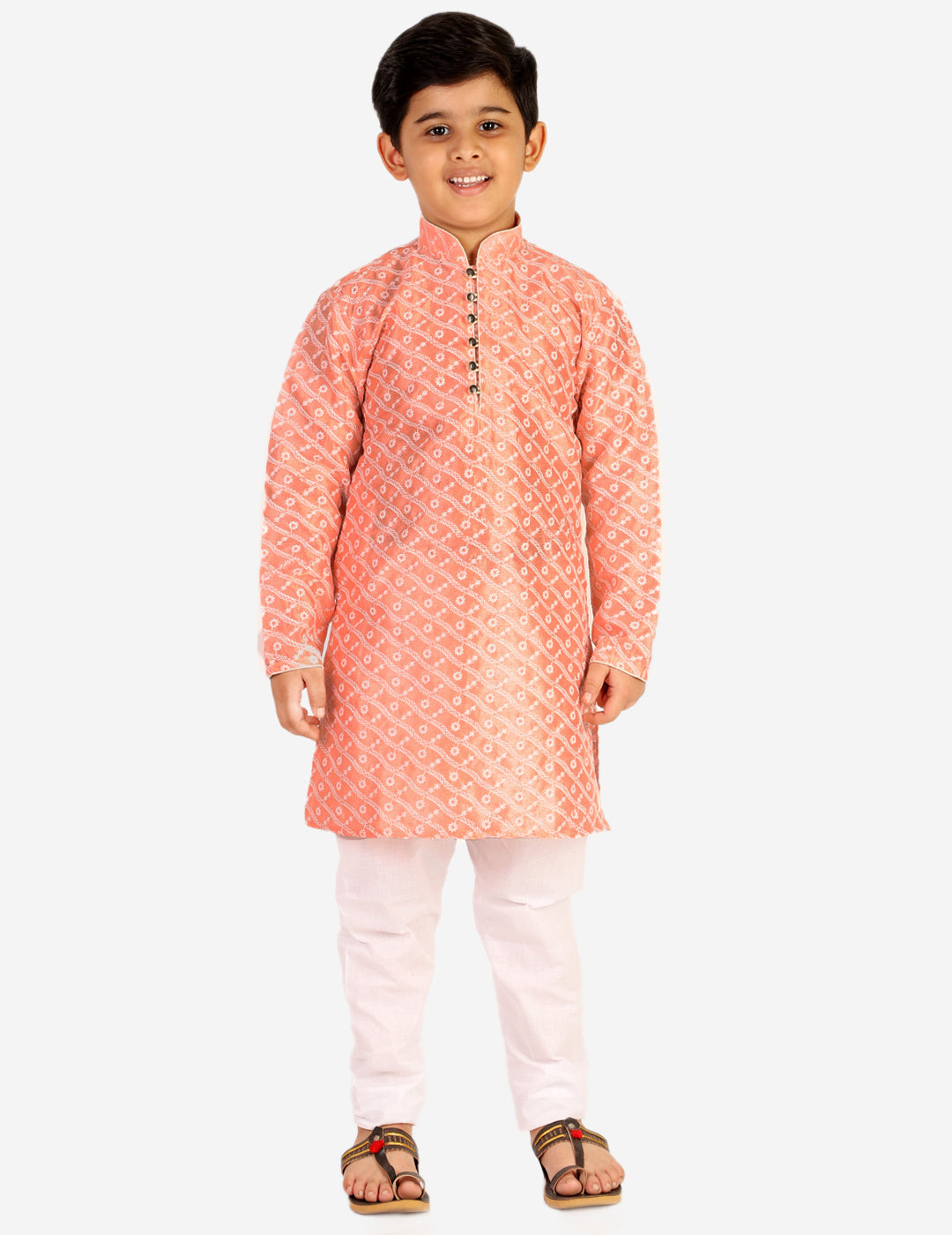 Pro Ethic Boys Kurta Pajama & Waistcoat Set Silk Chicken Design Pink (S-177)