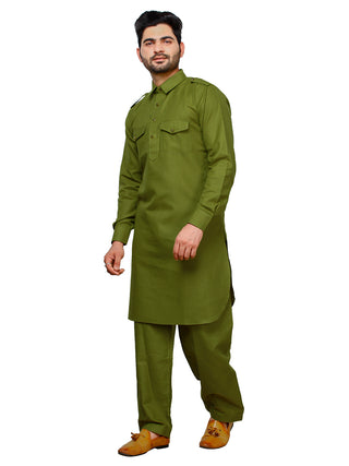 Pro Ethic Men's Pathani Kurta pajama set - Solid | Cotton | Green | (A-116)