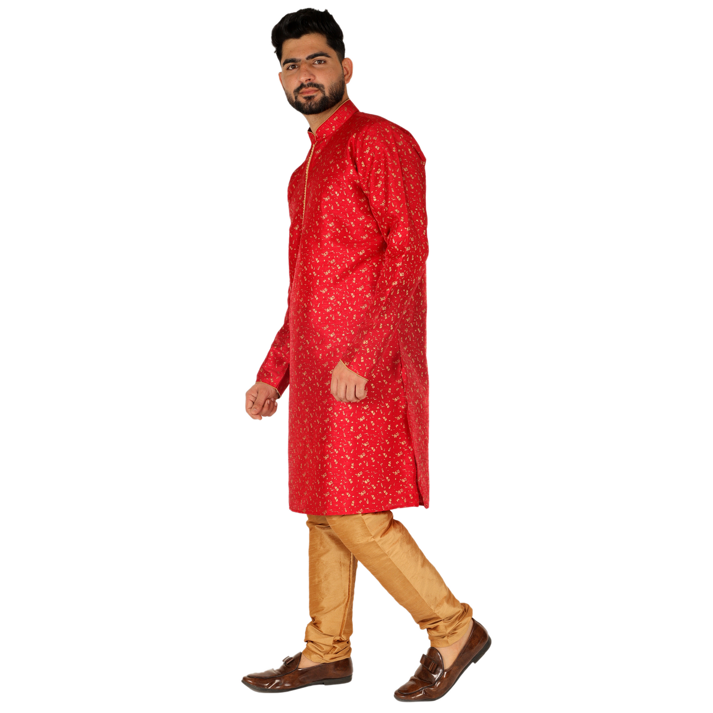 Pro-Ethic Men's Kurta Pajama Silk | Mandarin Collar | Floral Print | Maroon (A-111)