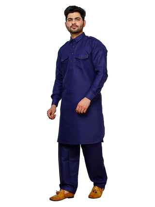 Pro Ethic Men's Pathani Kurta pajama set - Solid | Cotton | Navy Blue | (A-116)