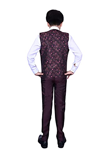 Pro Ethic Three Piece Suit For Boys Cotton Maroon Floral Print T-117