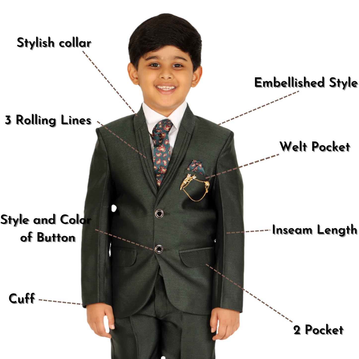 Pro Ethic Five Piece Suit For Boys Dark Green T-126