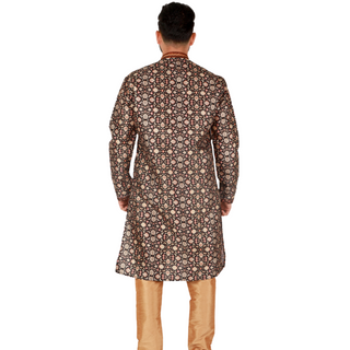 Pro-Ethic Men's Silk Kurta Pajama | Mandarin Collar | Floral Print | Black (A-110) Pro Ethic
