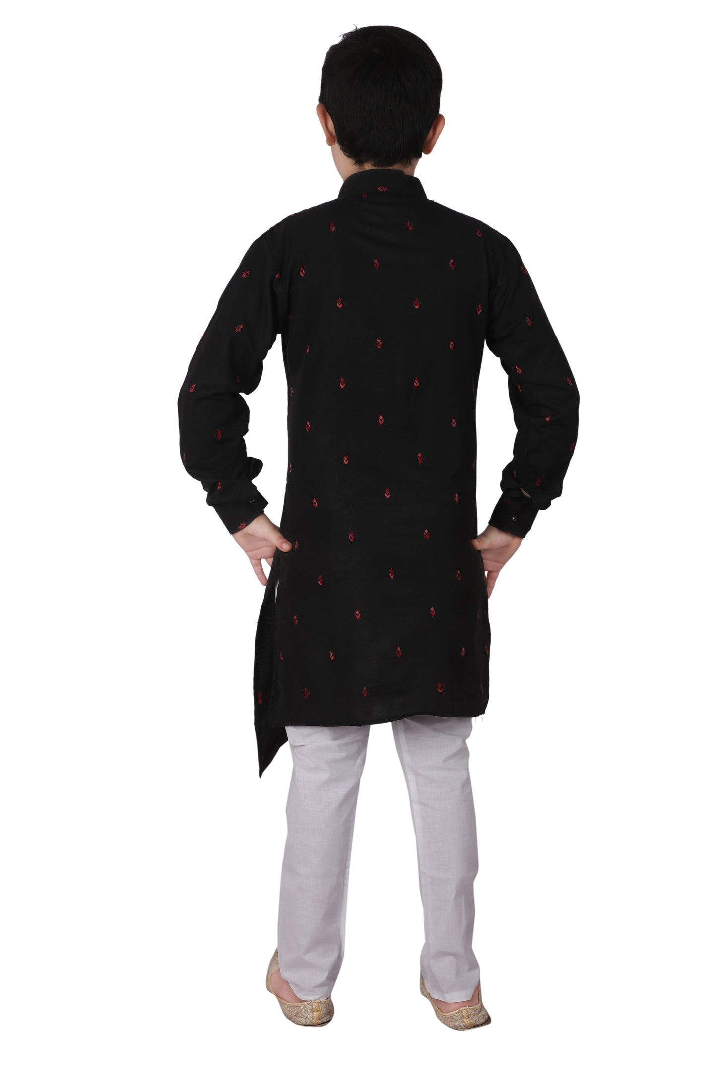 Black Cotton Kurta Pajama Set For Boys