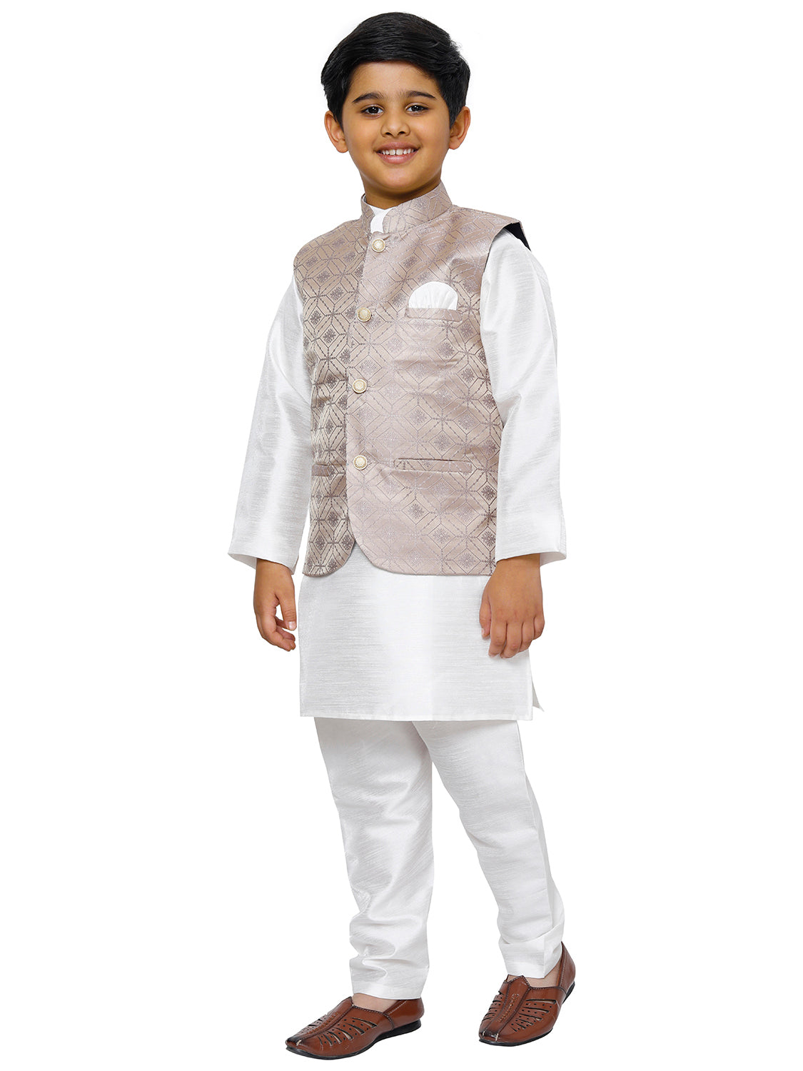 Pro Ethic Kurta Pajama For Boys With Waist Coat Silk Floral Pattern Purple (S-211)