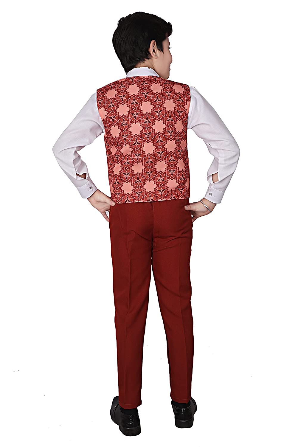 Pro Ethic Three Piece Suit For Boys Cotton Maroon Checked Pattern T-116