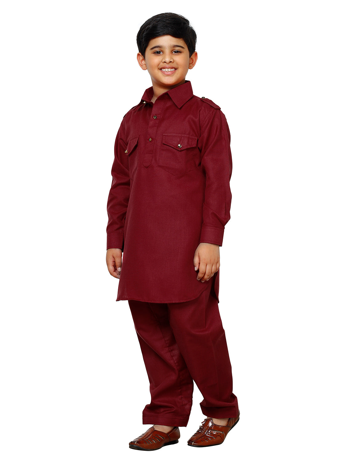 Pro Ethic Pathani Kurta Pajama For Boys Cotton Maroon (S-216)