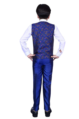 Pro Ethic Three Piece Suit For Boys Cotton Navy Blue Floral Print T-117