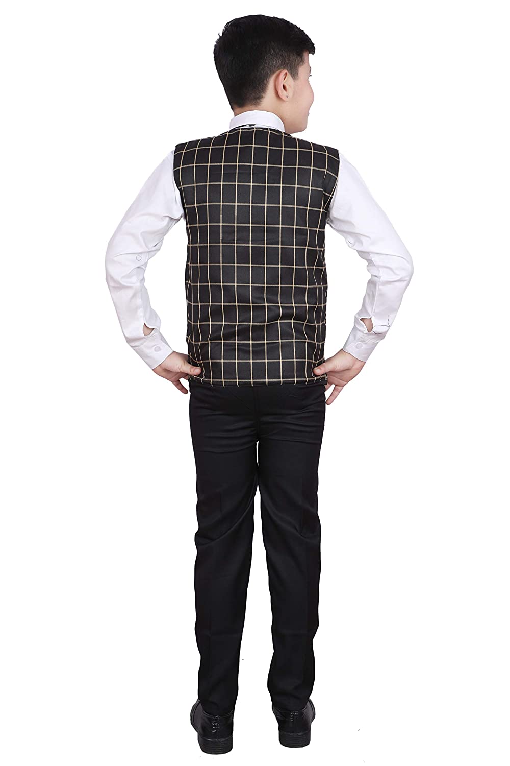 Pro Ethic Three Piece Suit For Boys Cotton Black Checked Pattern T-115
