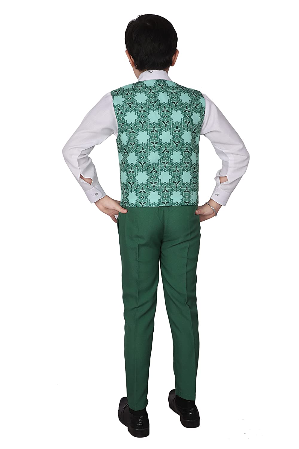 Pro Ethic Three Piece Suit For Boys Cotton Green Checked Pattern T-116