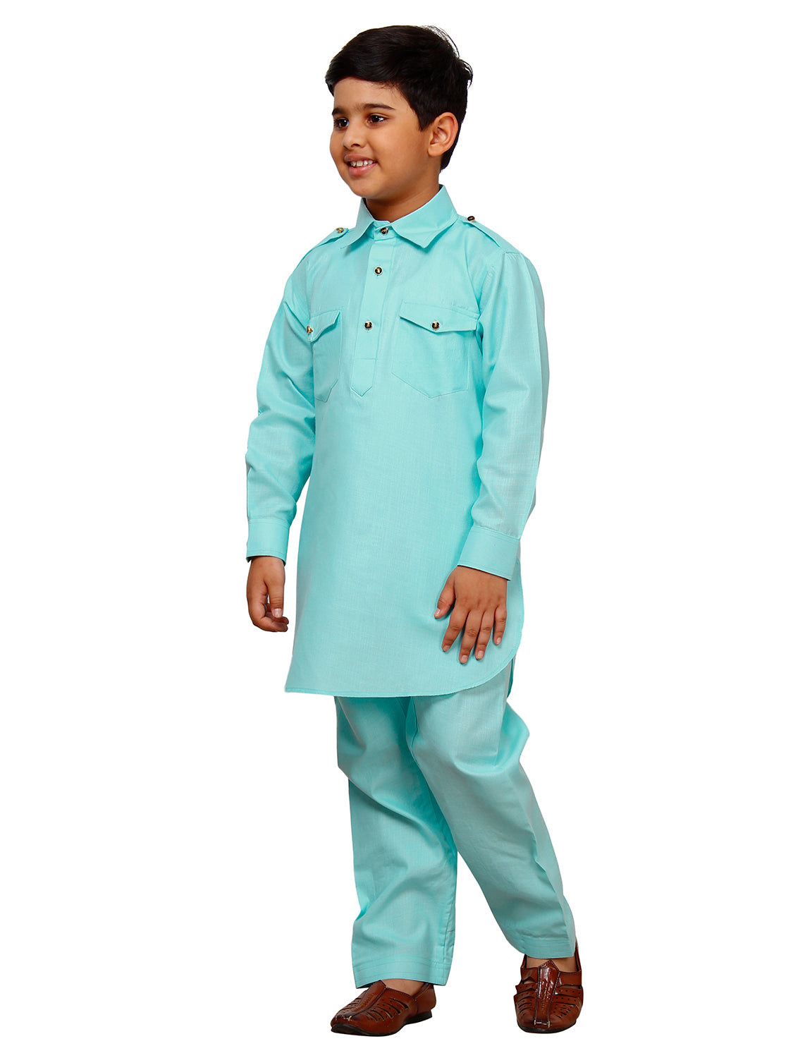 Pro Ethic Pathani Kurta Pajama For Boys Cotton Firozi (S-216)