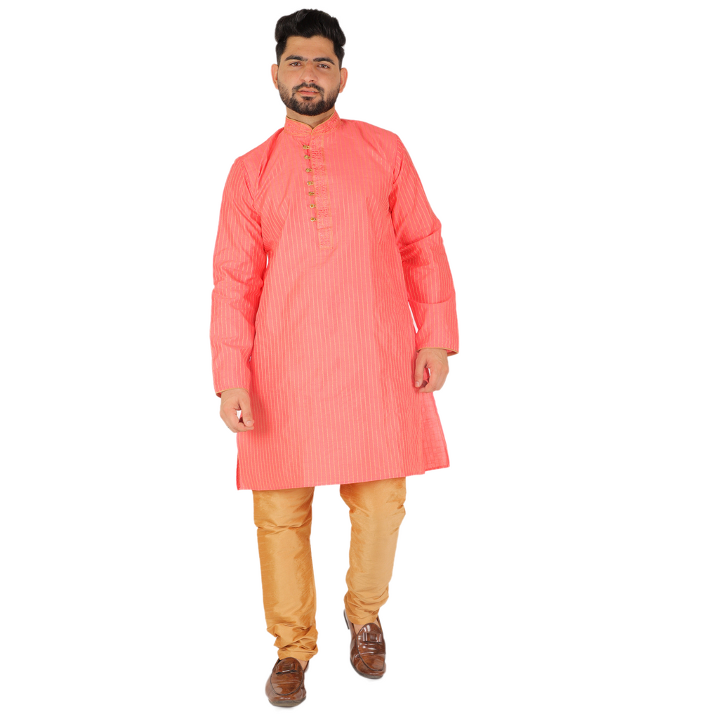 Pro Ethic Men's Silk Kurta Pajama | Mandarin Collar | Pink (A-109)