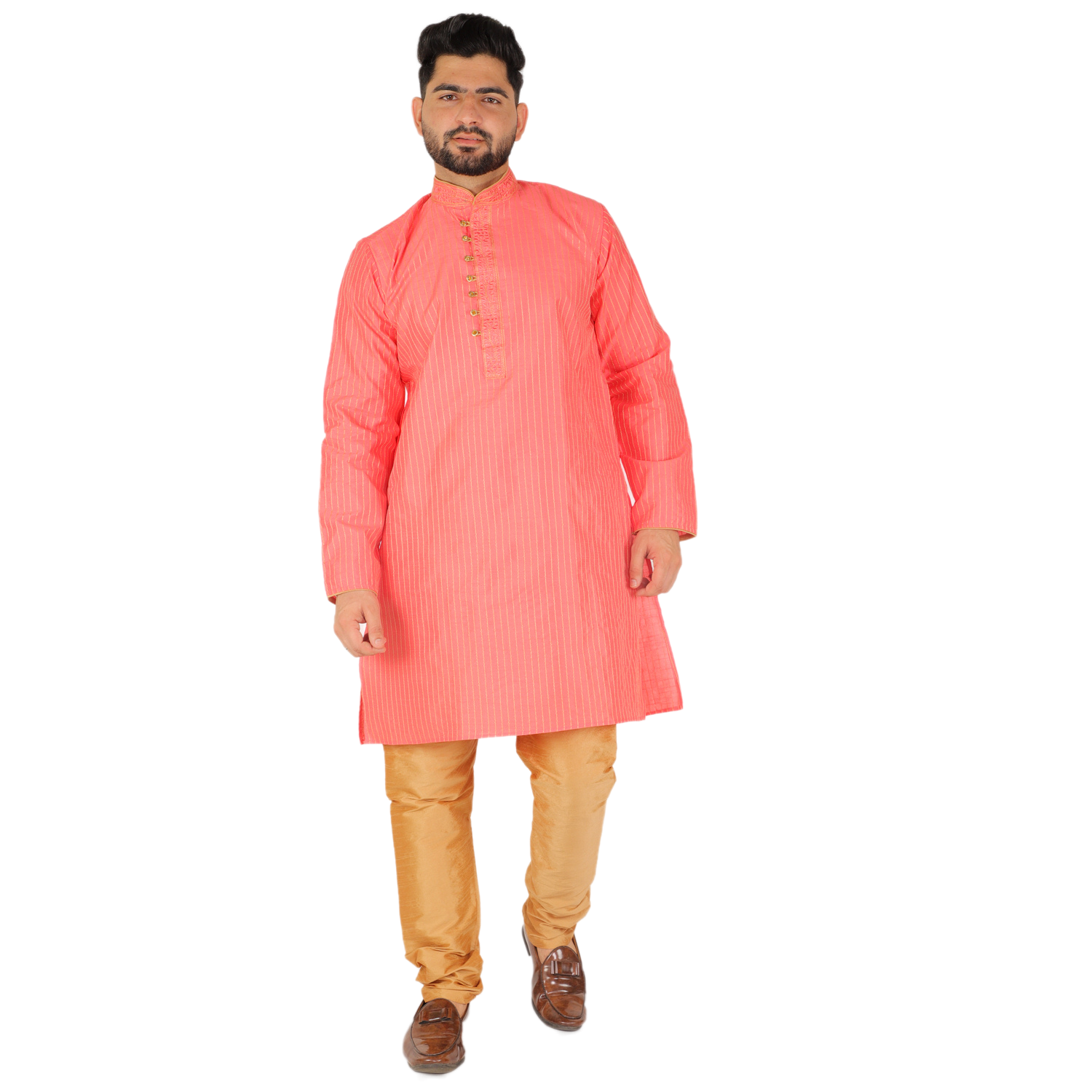 Pro Ethic Men's Silk Kurta Pajama | Mandarin Collar | Pink (A-109)