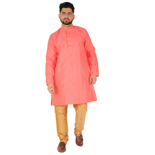 Pro Ethic Men's Silk Kurta Pajama | Mandarin Collar | Pink (A-109)