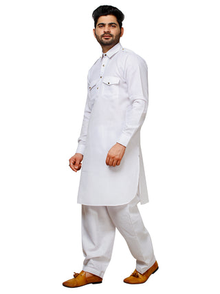 Pro Ethic Men's Pathani Kurta pajama set - Solid | Cotton | White | (A-116)