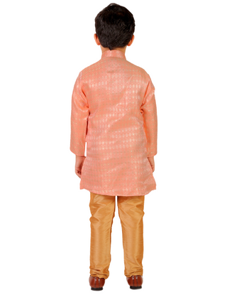 Pro Ethic Boys Kurta Pajama Set Silk Emblished Design Peach (S-170)