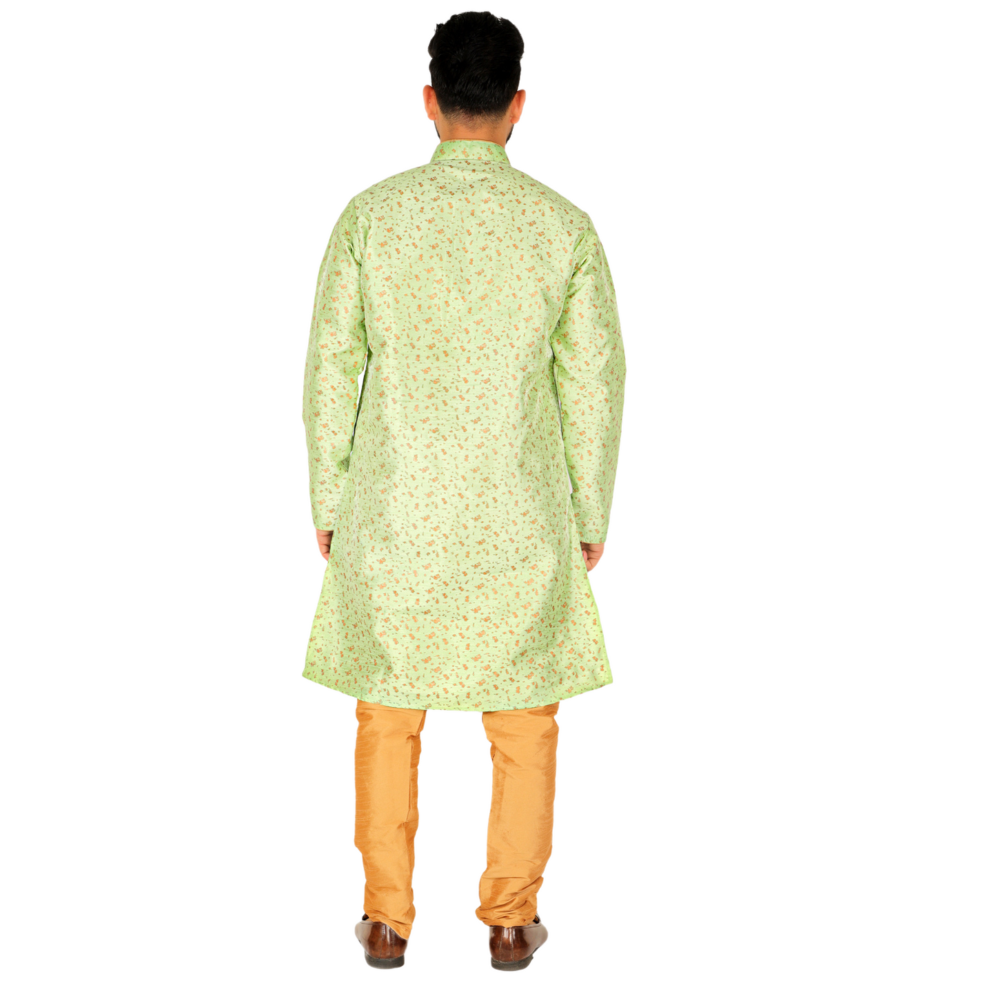 Pro-Ethic Men's Kurta Pajama Silk | Mandarin Collar | Floral Print | Green (A-111)