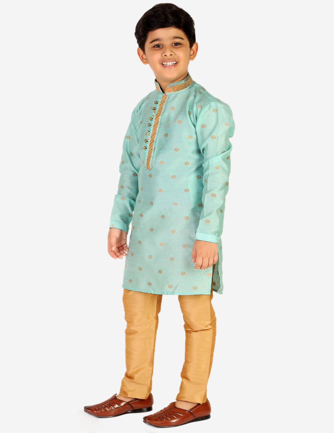 Pro Ethic Boys Kurta Pajama Set Silk Self Design Light Green (S-174)