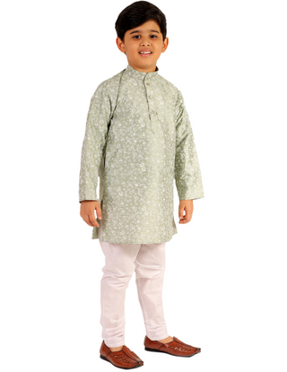 Pro Ethic Boys Kurta Pajama Set Cotton Solid Design Green (S-171)
