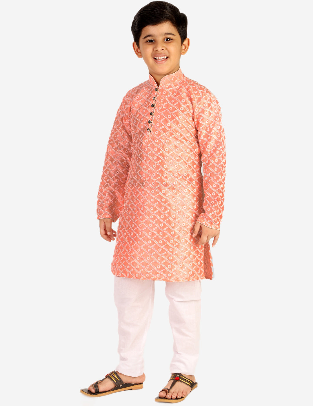 Pro Ethic Boys Kurta Pajama & Waistcoat Set Silk Chicken Design Pink (S-177)